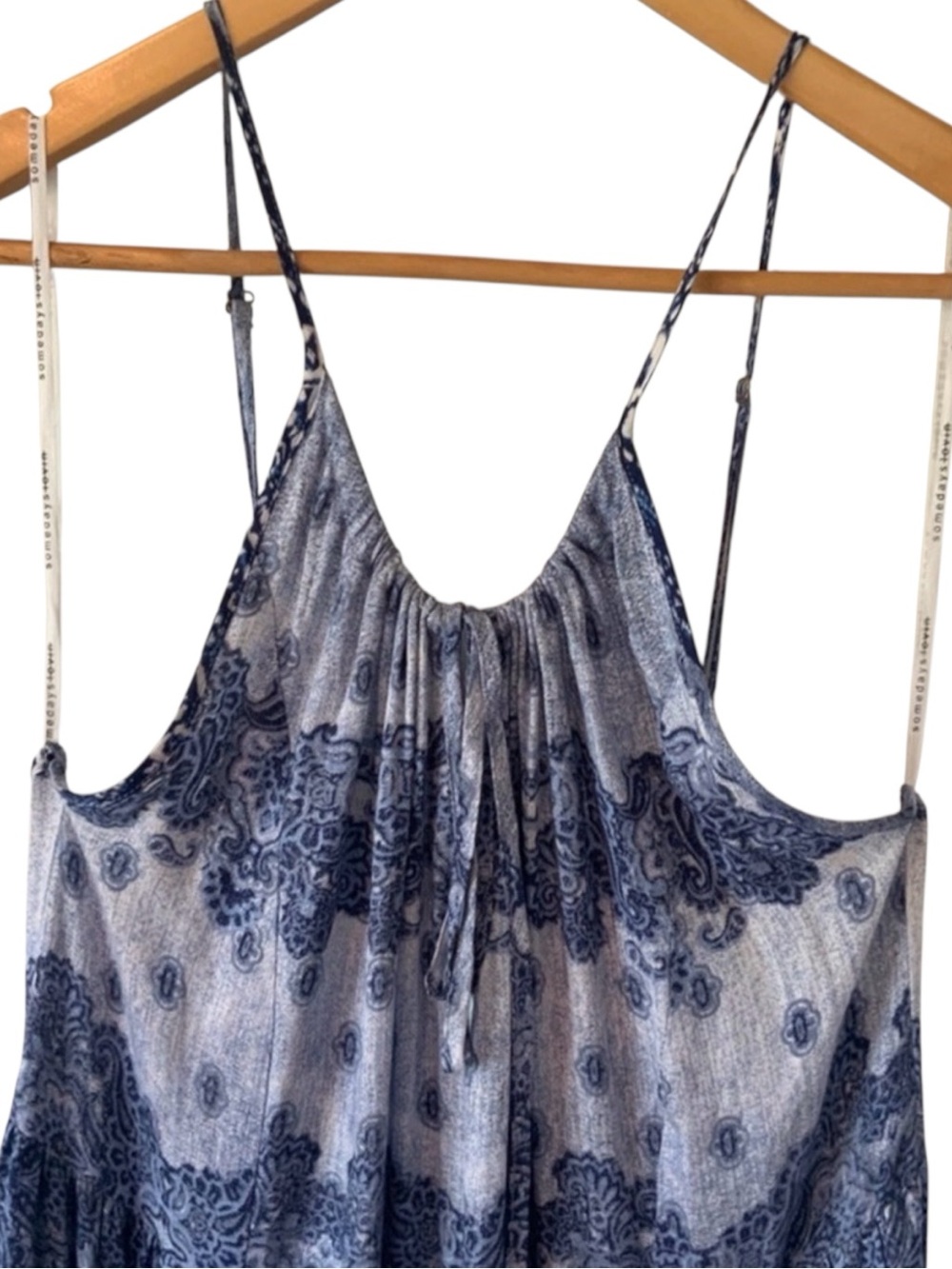 NEW Revolve Somedays Lovin Open Eyes Tiered Maxi Dress Blue White Large NWOT - Picture 9 of 16